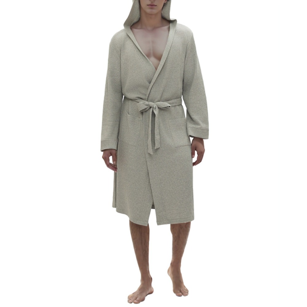 GAP Robe Mens Medium Heather Gray Waffle Knit Bathrobe‎ Belted Loungewear NWT